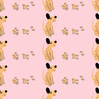 Tipografi posteri, kart, etiket, broşür, broşür, sayfa, pankart tasarımı için sevimli köpekli kusursuz vektör deseni. Vektör.