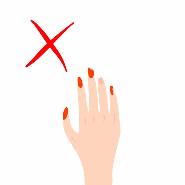 Clavos Frágiles Mano Femenina Con Uñas Rotas Delgadas Ilustración Vectorial — Archivo Imágenes Vectoriales