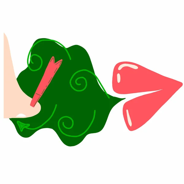 呼吸设计的概念 用蒸汽张开嘴 口臭的图标是扁平的 色彩概念艺术 发臭的蒸气 带有孔的绿色香气 手绘涂鸦 — 图库矢量图片