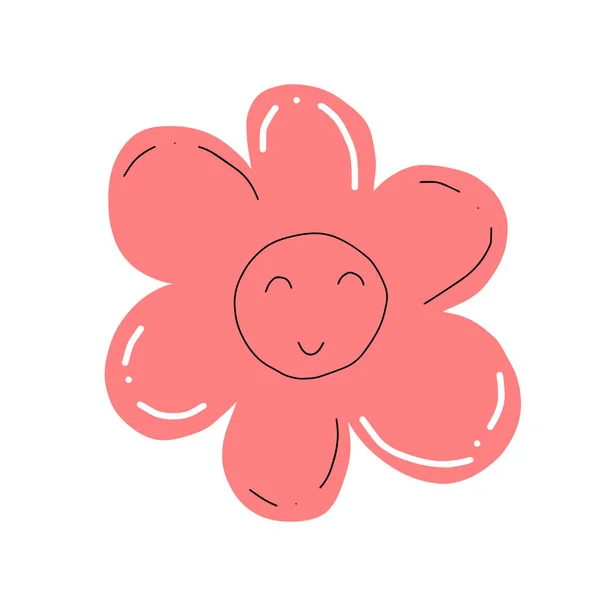 Cute Cartoon Flower Childlike Flat Style Isolated White Background Vector — Stock Vector