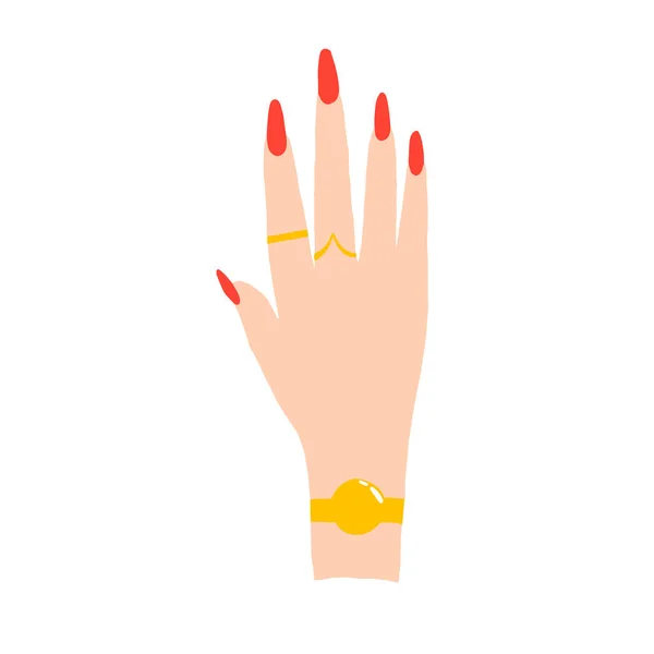 美しいマニキュアファッショナブルなネイルデザインの女性の手 赤いネイルポリッシュ マニキュア シンボルだ ベクトルイラスト カード ポスター ステッカー プロのデザインのために — ストックベクタ
