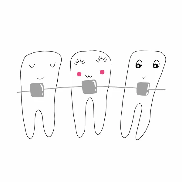 Illustration Vectorielle Dents Mignonnes Gribouillage Dessiné Main — Image vectorielle