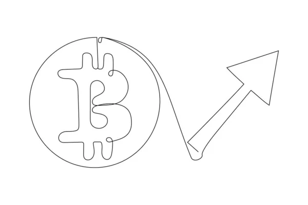 ビットコイン暗号通貨の感謝を描き続けるライン 矢印ベクトルイラストの増加と緑のビットコインアイコン — ストックベクタ