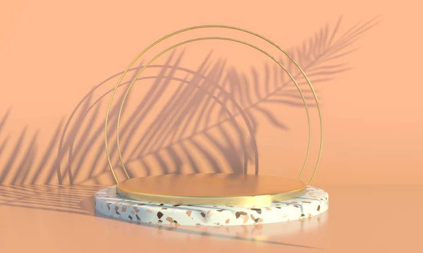 Arka Planda Palmiye Yaprakları Olan Podyum Ürün Promosyon Satış Afiş — Stok fotoğraf