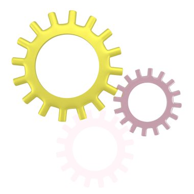 Beyaz arka planda üç dişli tekerlek izole edilmiş. Minimum konsept. 3d oluşturma