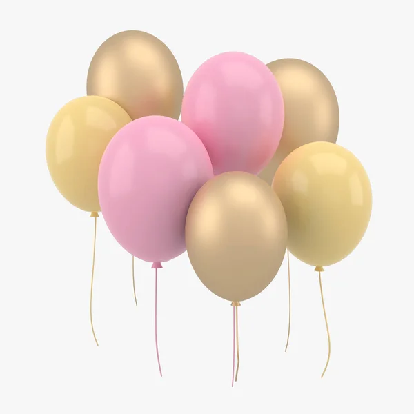 誕生日パーティーやお祝いのために飛んでカラフルな風船 誕生日 パーティー バナーの3Dレンダリング — ストック写真
