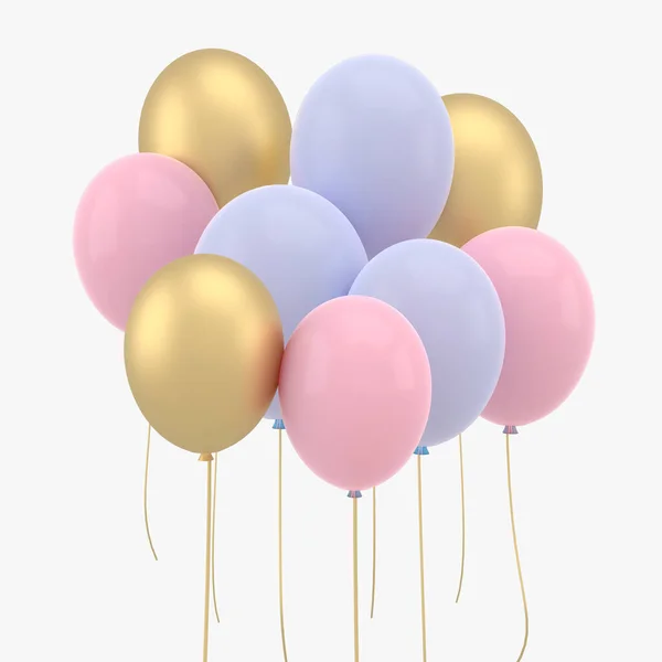 Colorful Balloons Flying Birthday Party Celebrations Render Birthday Party Banners — Stock Photo, Image