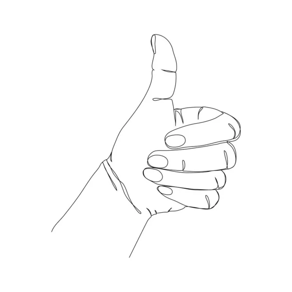 素晴らしいサインを示す手の一本の線画 連続ライン指アップ 手描きベクトルイラスト — ストックベクタ
