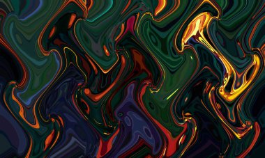 Renkli arkaplan tasarımı. Sıvı şekilli soyut geometrik arkaplan. Karanlık arka plan tasarımı. 3d