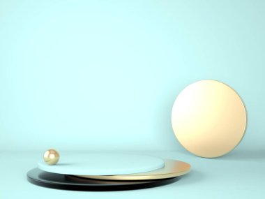 Pastel arka plandaki ürün podyumu 3D. Soyut asgari geometri kavramı. Stüdyo platformu teması. Sergi ve iş tanıtım aşaması. 3d oluşturma.