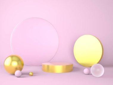 Pastel arka plandaki ürün podyumu 3D. Soyut asgari geometri kavramı. Stüdyo platformu teması. Sergi ve iş tanıtım aşaması. 3d oluşturma.