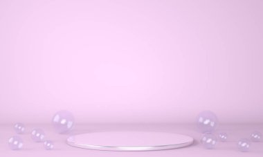 Pastel arka plandaki ürün podyumu 3D. Soyut asgari geometri kavramı. Stüdyo platformu teması. Sergi ve iş tanıtım aşaması. 3d oluşturma.