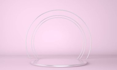 Pastel arka plandaki ürün podyumu 3D. Soyut asgari geometri kavramı. Stüdyo platformu teması. Sergi ve iş tanıtım aşaması. 3d oluşturma.