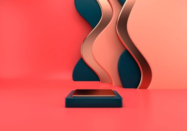 Ürün sunumu için podyum kullanımı. Soyut dalga arkaplanı. 3d oluşturma.