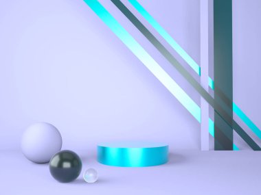 Pastel arka plandaki ürün podyumu 3D. Soyut asgari geometri kavramı. Stüdyo platformu teması. Sergi ve iş tanıtım aşaması. 3d oluşturma.