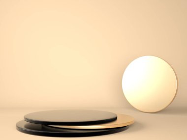 Pastel arka plandaki ürün podyumu 3D. Soyut asgari geometri kavramı. Stüdyo platformu teması. Sergi ve iş tanıtım aşaması. 3d oluşturma.