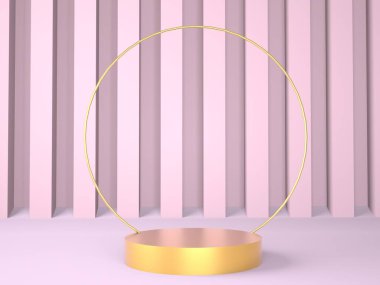 Pastel arka plandaki ürün podyumu 3D. Soyut asgari geometri kavramı. Stüdyo platformu teması. Sergi ve iş tanıtım aşaması. 3d oluşturma.