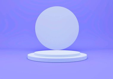 Geometrik şekilli 3D çizim stüdyosu, yerde podyum. Ürün sunumu için platformlar, modelleyin
