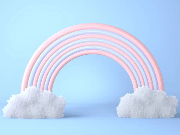 Regenbogen Mit Wolken Auf Pastellfarbenem Hintergrund — Stockfoto