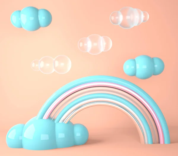 Arco Íris Com Nuvens Fundo Pastel — Fotografia de Stock