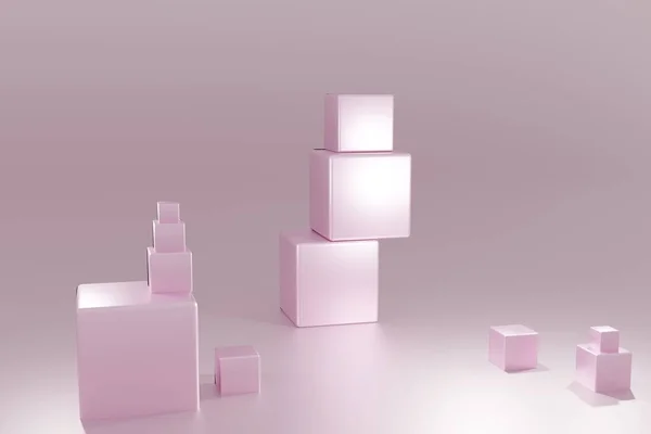 Ouro Rosa Cubes Abstract Formas Primitivas Sobre Fundo Ouro Rosa — Fotografia de Stock