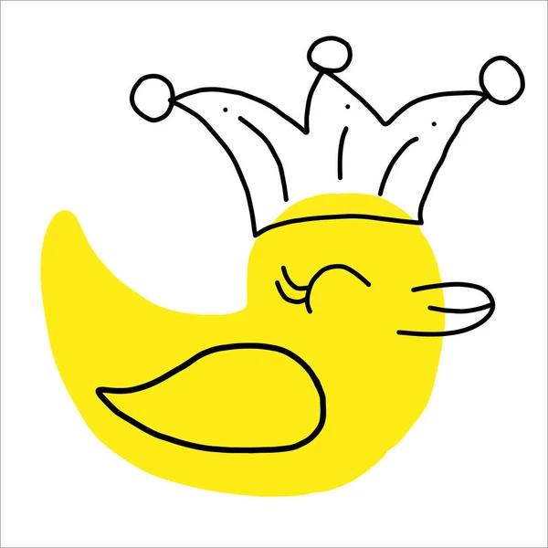 Estilo Dibujos Animados Vectorial Pato Goma Amarillo Con Corona Príncipes — Vector de stock