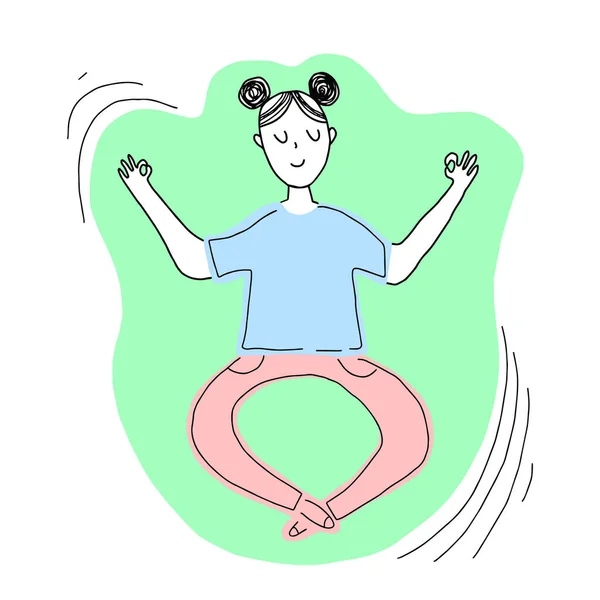 Vector Handgezeichnete Illustration Mit Niedlichen Mädchen Beim Yoga Vektorillustration — Stockvektor