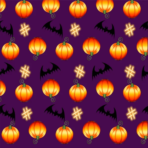 Padrão de Halloween de outono em um fundo roxo —  Vetores de Stock