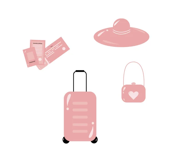 Travel set with most essential things and documents for travel. — Stock Vector