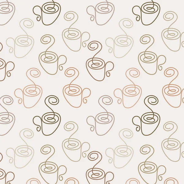 Abstract Naadloos patroon van bekers in een minimalistische lijn art stijl in koffiekleuren. Herhalende textuur voor het ontwerp van inpakpapier, servetten, menu 's, stoffen. Vectorafbeeldingen. Vectorillustratie. — Stockvector