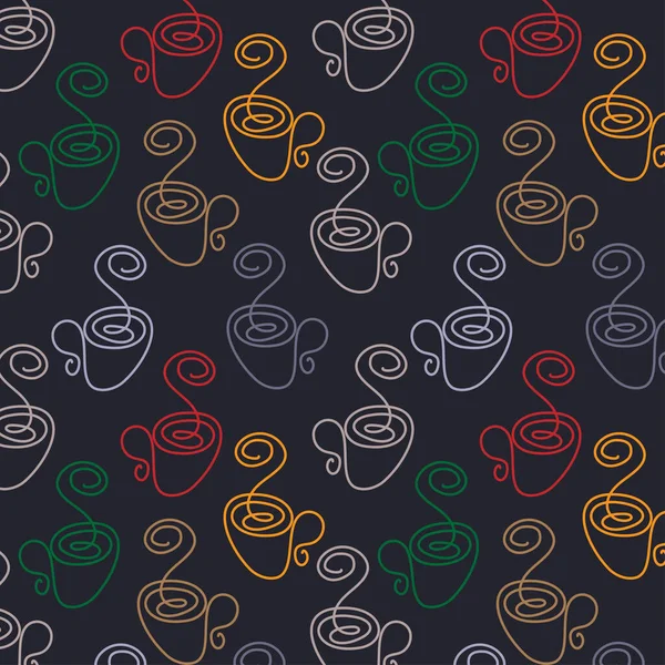 Kleurrijke Abstract Naadloos patroon van veelkleurige cups in een minimalistische lijn kunst stijl. Herhalende textuur voor het ontwerp van inpakpapier, servetten, menu 's, stoffen. vectorgrafieken. — Stockvector