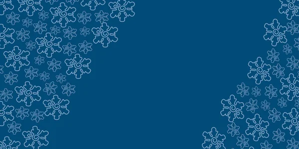 要約手描きの雪片パターンと青の傾向にクリスマスの背景。テキストの場所。ベクトルグラフィックス — ストックベクタ