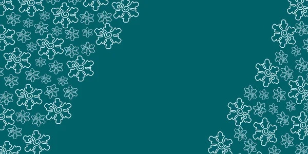 要約雪片の手描きパターンとエメラルド色の傾向のクリスマスの背景。テキストの場所。ベクトルグラフィックス — ストックベクタ
