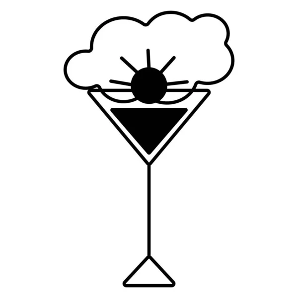 Black and white logo with images of a filled cocktail glass with the sun on a cloud background. Icon. — Stockvector