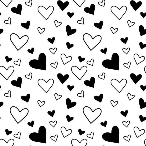 Черно-белый Бесшовный бесконечный узор в виде сердец. Векторная повторяющаяся текстура. — стоковый вектор