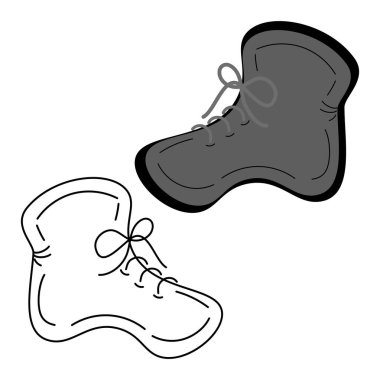 Sezon dışı çizmeleri siyah beyaz renkte ve minimalist bir tarzda giyin. İzole et. Yaşam tarzı. El çizimi.