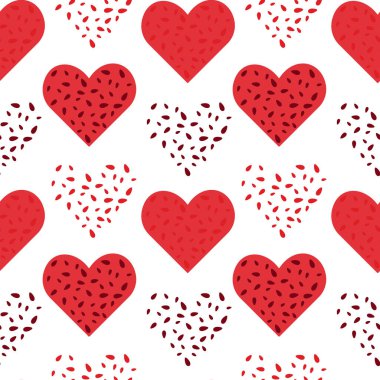 Renkli kalp şekilli figürlerin parlak, pürüzsüz, soyut desenleri. Arka plan, doku. İzole et. Moda baskı tasarımı. Poster, kartpostal, tebrik kartı, fiyat etiketi, afiş için rendele. Yaşam biçimi.