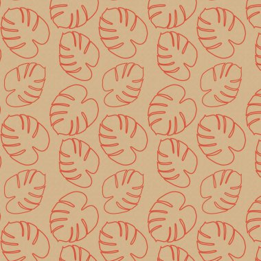 Ekzotik canavar yapraklarının sessiz ve modaya uygun gölgelerde olduğu minimalist tarzda kusursuz bir desen. Doku, arka plan. Moda baskı tasarımı. Kusursuz vektör yinelenen desen.