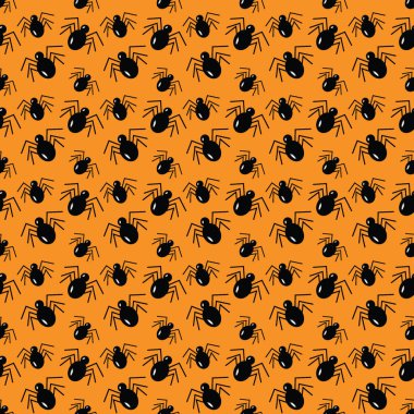Turuncu arka planda kusursuz bir örümcek deseni. Doku tekerrür ediyor. Soyut arkaplan. Örnek. Moda baskı tasarımı. Paket kağıdı, poster, kartpostal, tebrik kartı, fiyat