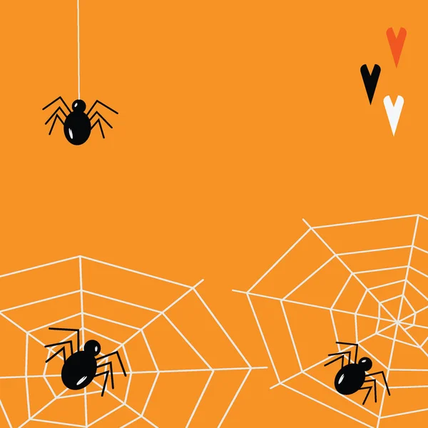 Spooky Spider Web Spiders Corner Symbol Halloween Heart Shapes Orange — Image vectorielle