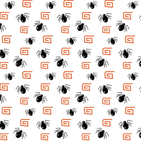 Seamless Halloween Pattern Spiders Orange Design Elements Repeating Texture Abstract — Image vectorielle