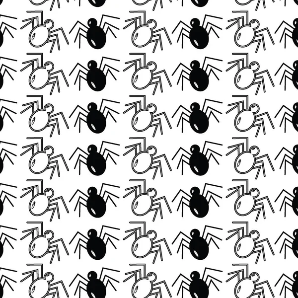 Seamless Pattern Black White Spiders Contour Drawing Elements Repeating Texture — Image vectorielle