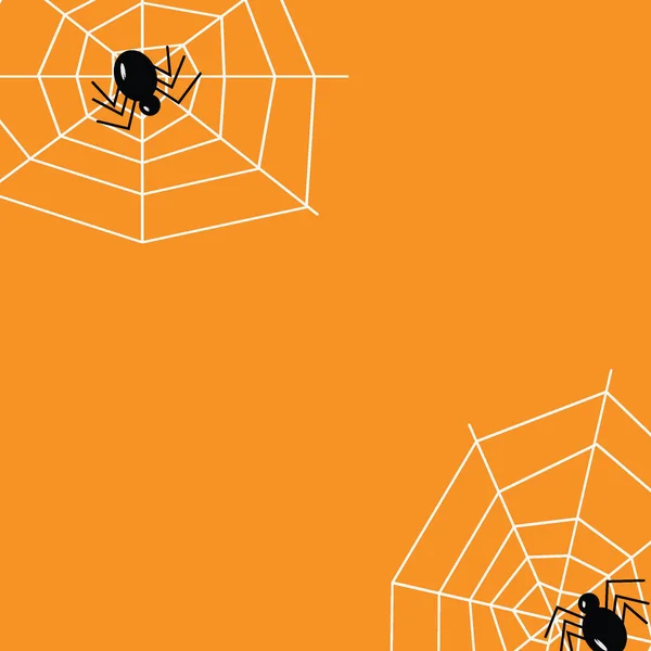 Köşesinde Turuncu Bir Arka Planda Cadılar Bayramı Sembolü Olarak Örümcekler — Stok Vektör