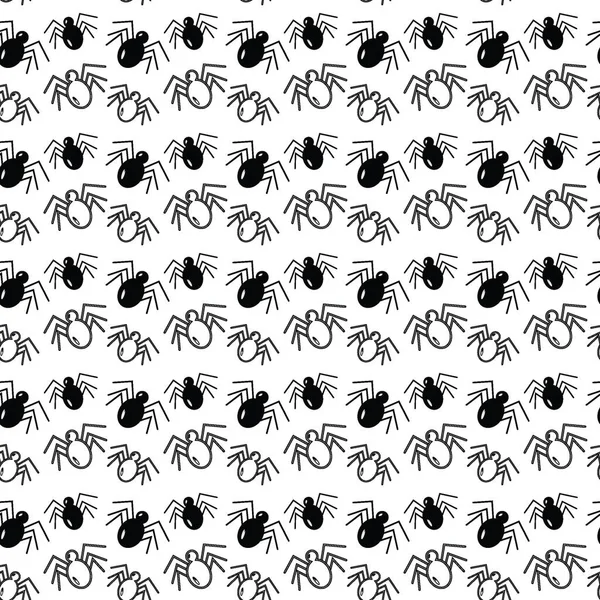 Seamless Pattern Black White Spiders Contour Drawing Elements Repeating Texture — Image vectorielle