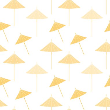 Beyaz arka planda tek renkli kum gölgeli kokteyl şemsiyeleri olan soyut bir yaz şablonu. Parmak izi, el ilanı, desen, logo için uygun.