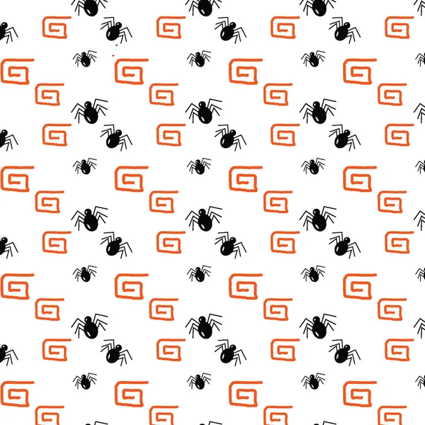 Seamless Halloween Pattern Spiders Orange Abstract Abstract Design Elements Repeating — 图库矢量图片