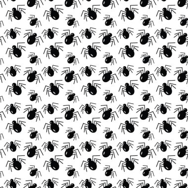 Halloween seamless pattern of black spiders. Repeating texture. Abstract background. Sample. Fashion print design. Template for wrapping paper, poster, postcard, greeting card, price tag, banner