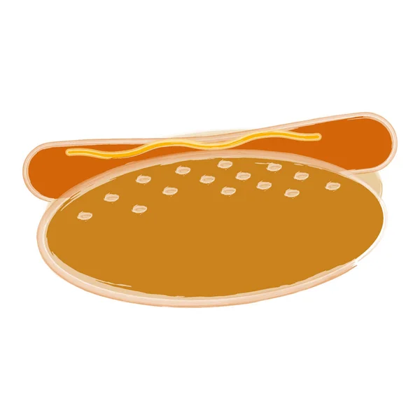 Hot Dog Sausage Mustard Sesame Bun Transparent Background Watercolor Manner — Stockvektor