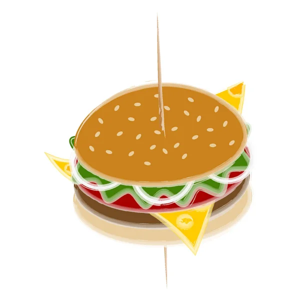 Гамбургер Сыром Помидорами Луковыми Кольцами Прозрачном Фоне Акварелью Уличная Еда — стоковый вектор