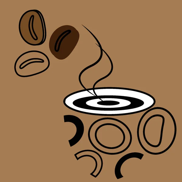 Κόκκοι Καφέ Και Αφηρημένη Στυλιζαρισμένο Κύπελλο Ρεύματα Ατμού Αφηρημένο Φόντο — Διανυσματικό Αρχείο